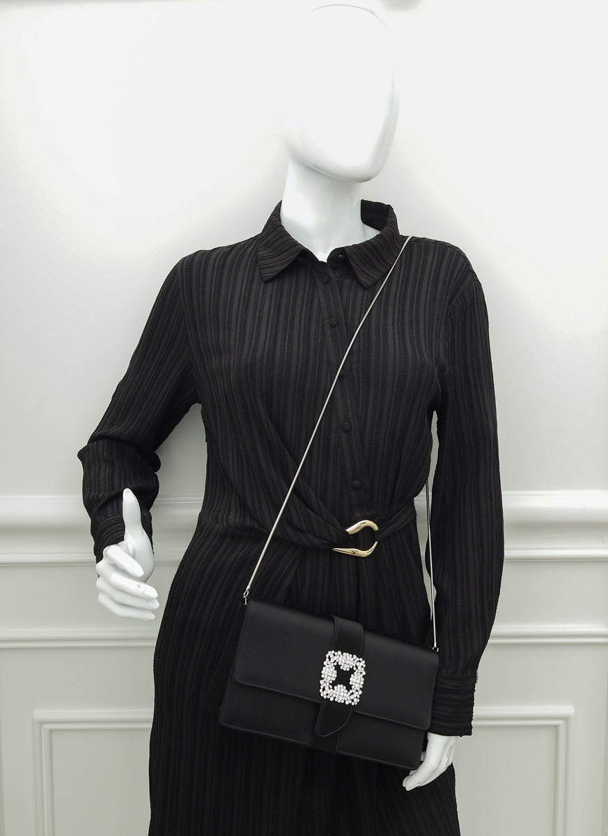 Manolo Blahnik Black Satin Gothisi Chain Clutch