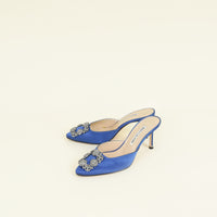 Manolo Blahnik Blue Satin Hangisi Mules 36.5