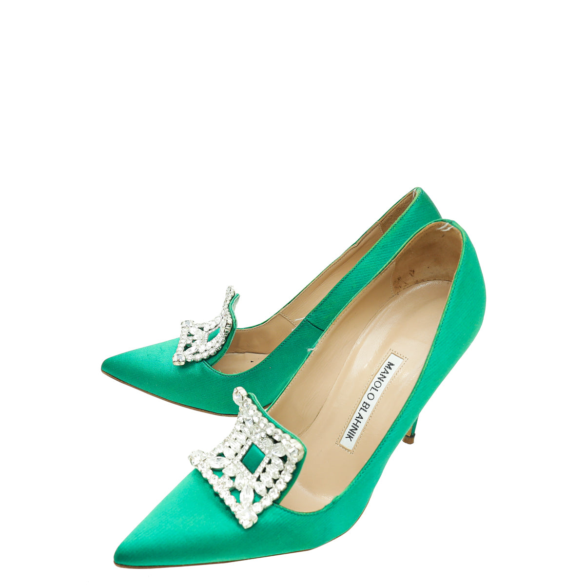 Manolo Blahnik Green Satin Borlak Pumps - Main Image