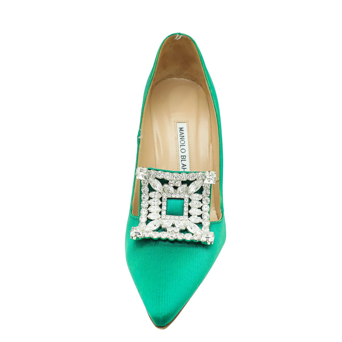 Manolo Blahnik Green Satin Borlak Pumps 37.5-Manolo Blahnik-THE CLOSET
