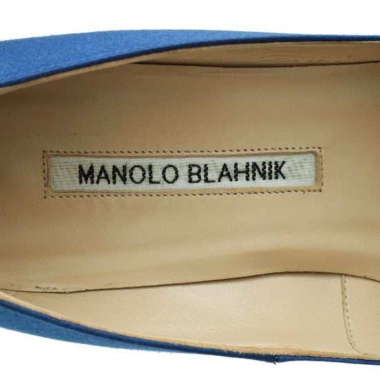 Manolo Blahnik Blue Satin Hangisi Pump 37