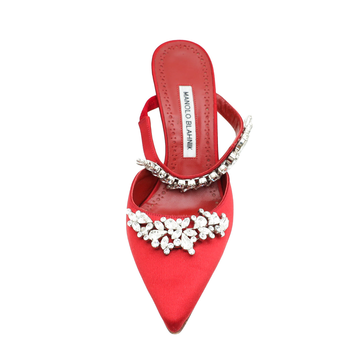 Manolo Blahnik Dark Red Lurum Satin Crystal Slingback Mules 38.5-Manolo Blahnik-THE CLOSET