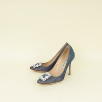 Manolo Blahnik Teal Multicolor Hangisi Glitter Pump 38.5