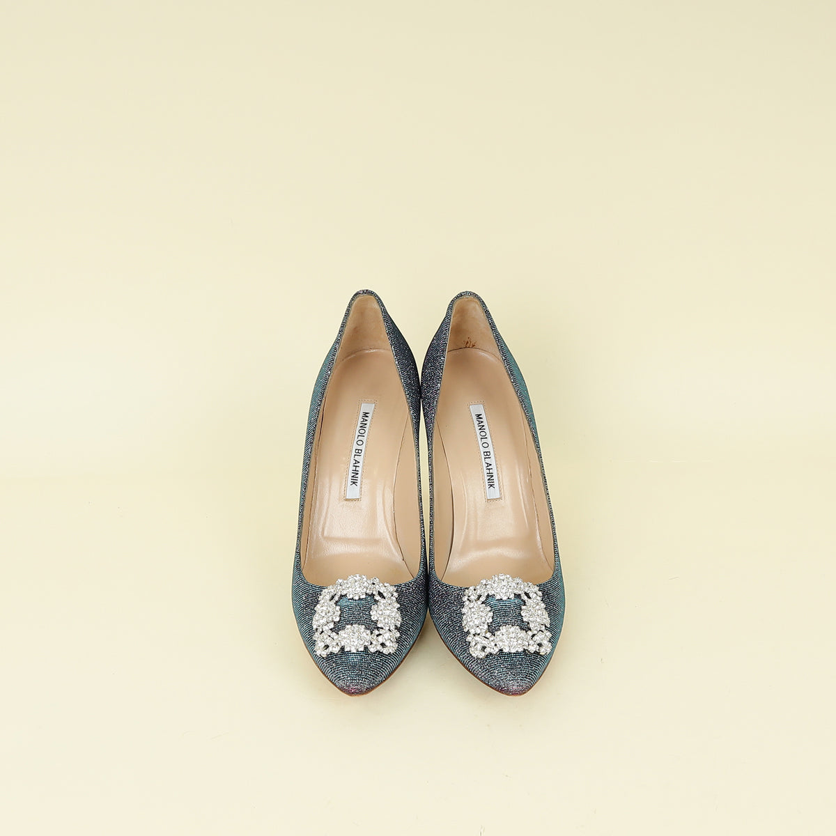 Manolo Blahnik Teal Multicolor Hangisi Glitter Pump 38.5 | Pre