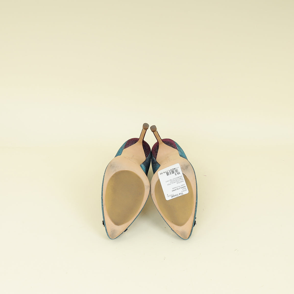 セブリン　MANOLO BLAHNIK ミュール　サイズ 39 Manolo Blahnik Teal Multicolor Hangisi Glitter Pump 38.5 | Pre