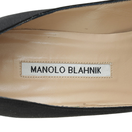 Manolo Blahnik Black Satin Hangisi Pump 38.5