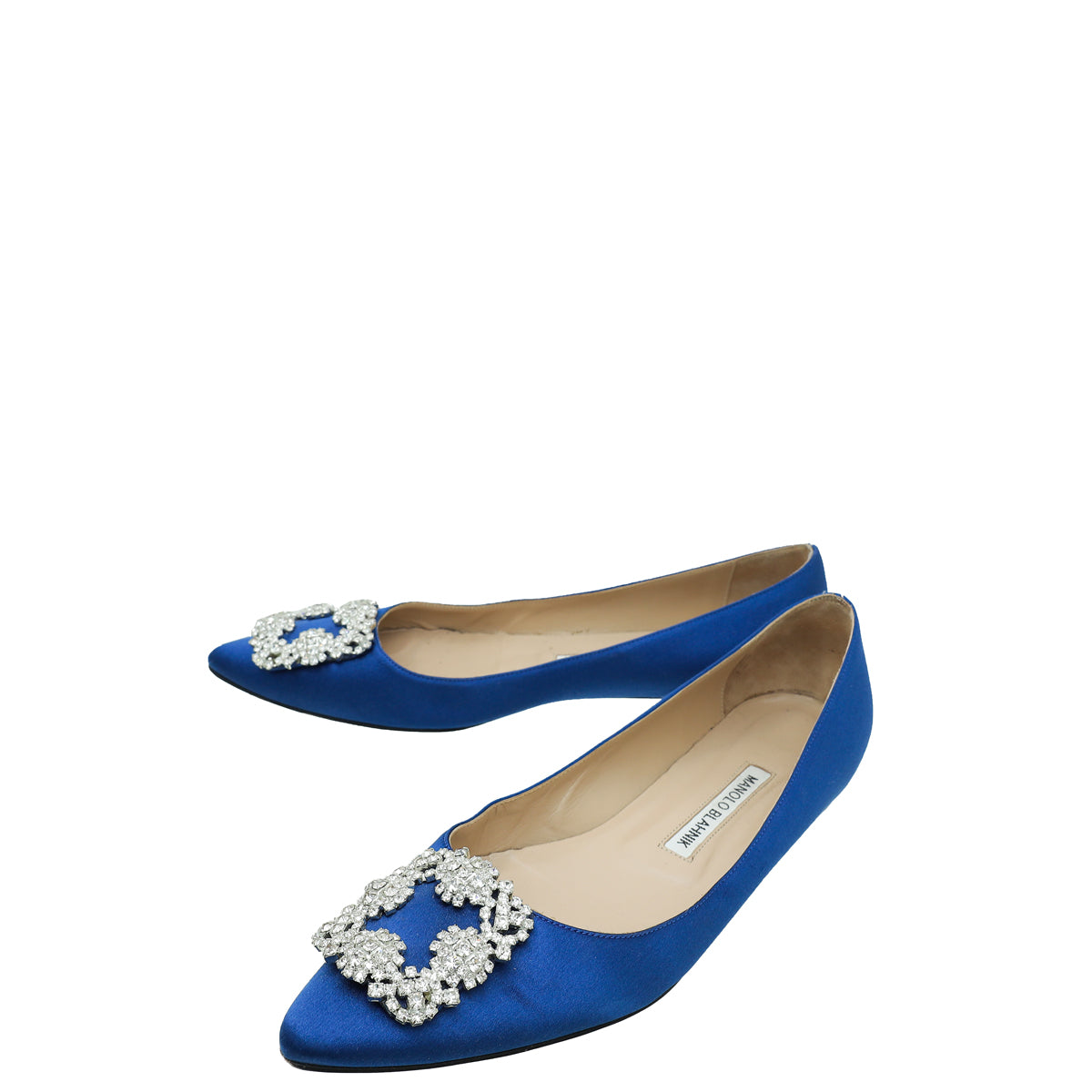 Manolo Blahnik Blue Satin Hangisi Crystal Flat Ballerina 38.5-Manolo Blahnik-THE CLOSET