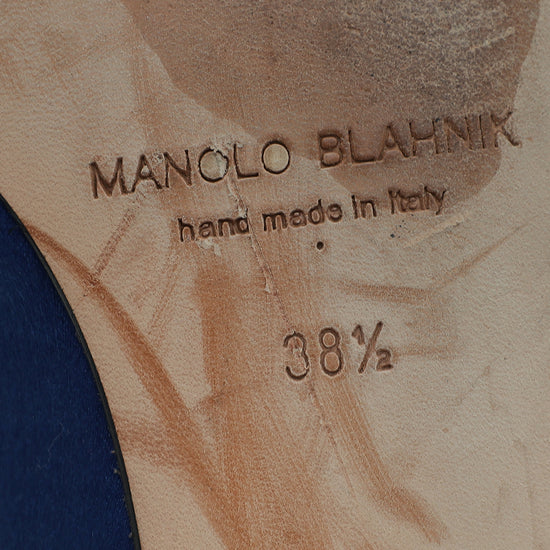 Manolo Blahnik Blue Satin Hangisi Crystal Flat Ballerina 38.5