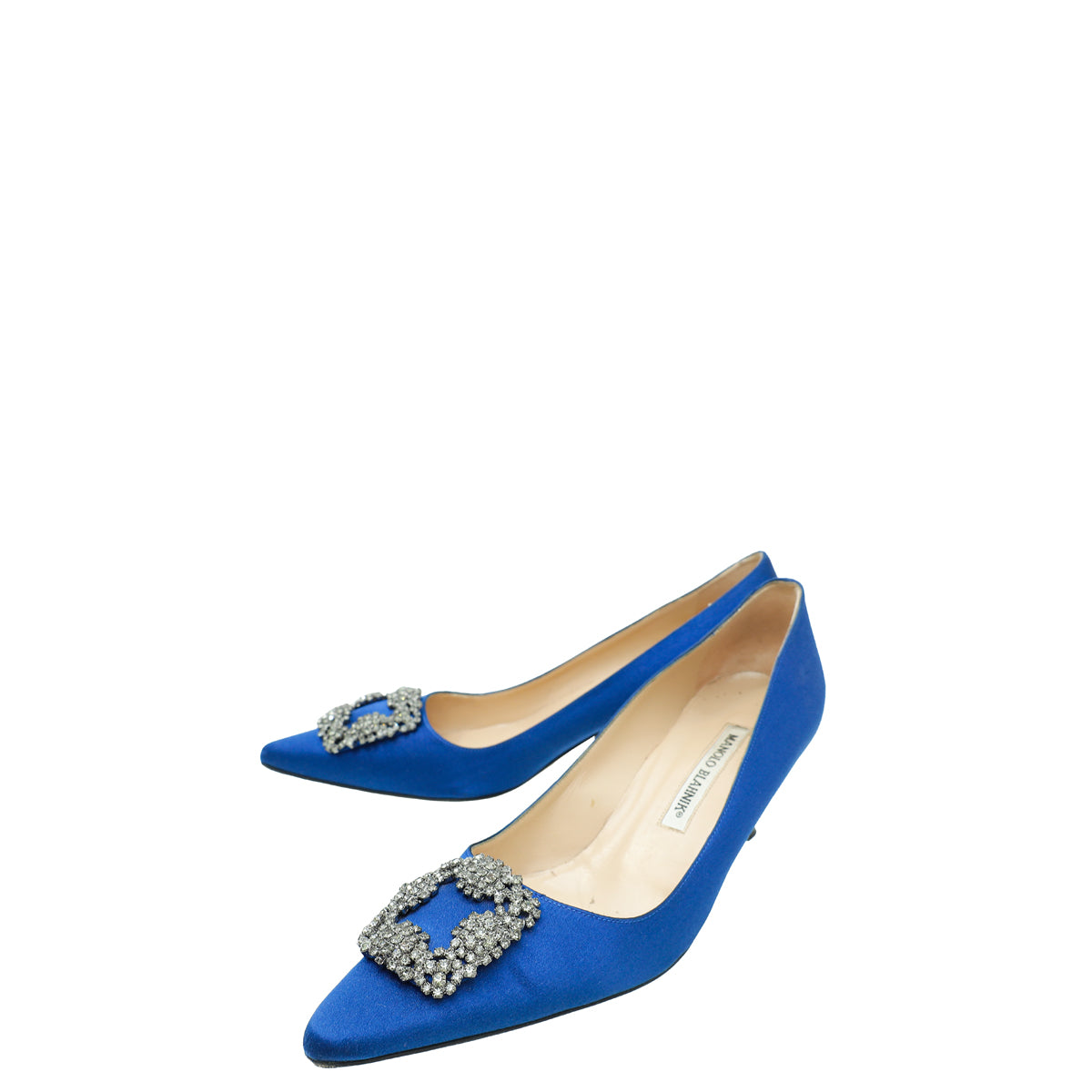 Manolo Blahnik Blue Satin Crystal Hangisi Pump 38-Manolo Blahnik-THE CLOSET