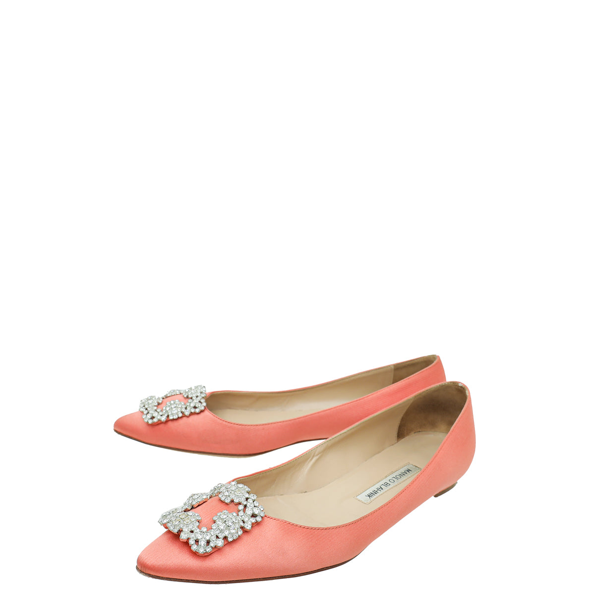 Manolo Blahnik Coral Satin Hangisi Crystal Ballerina Flat 39.5-Manolo Blahnik-THE CLOSET