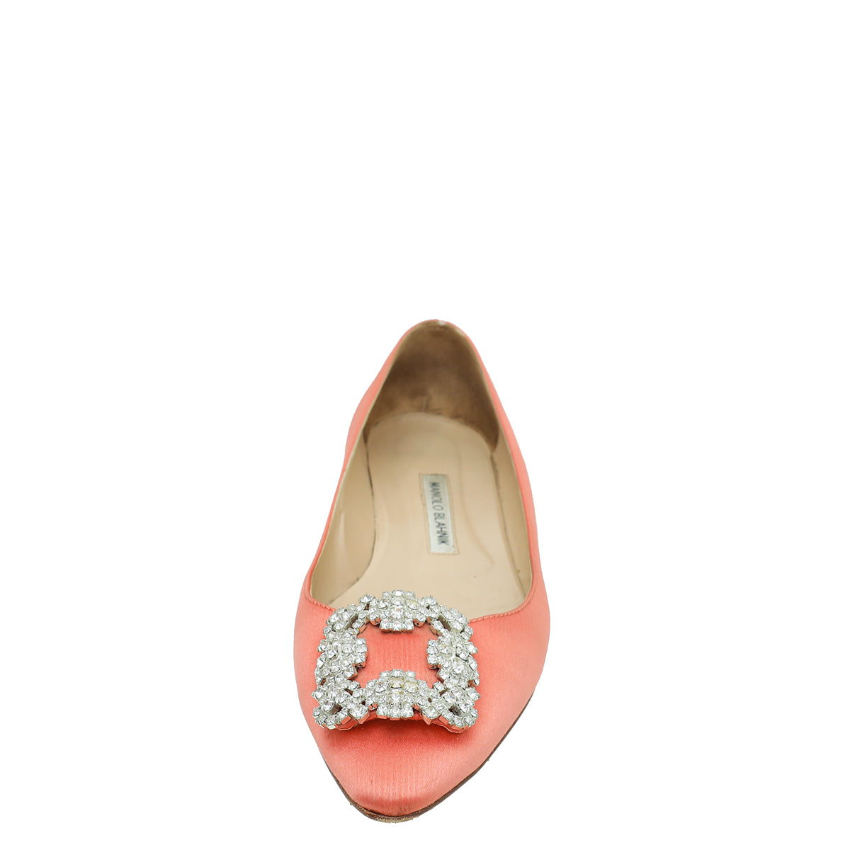 Manolo Blahnik Coral Satin Hangisi Crystal Ballerina Flat 39.5-Manolo Blahnik-THE CLOSET