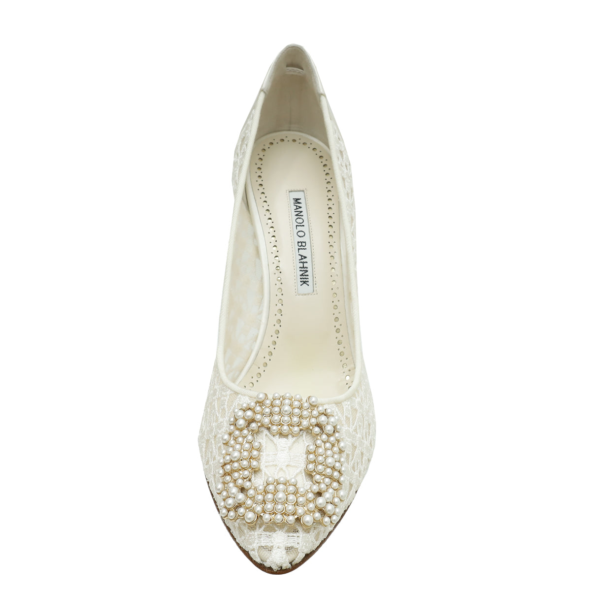 Manolo Blahnik White Hangisi Lace Embellished Pump 39-Manolo Blahnik-THE CLOSET