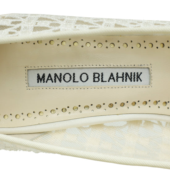 Manolo Blahnik White Hangisi Lace Embellished Pump 39