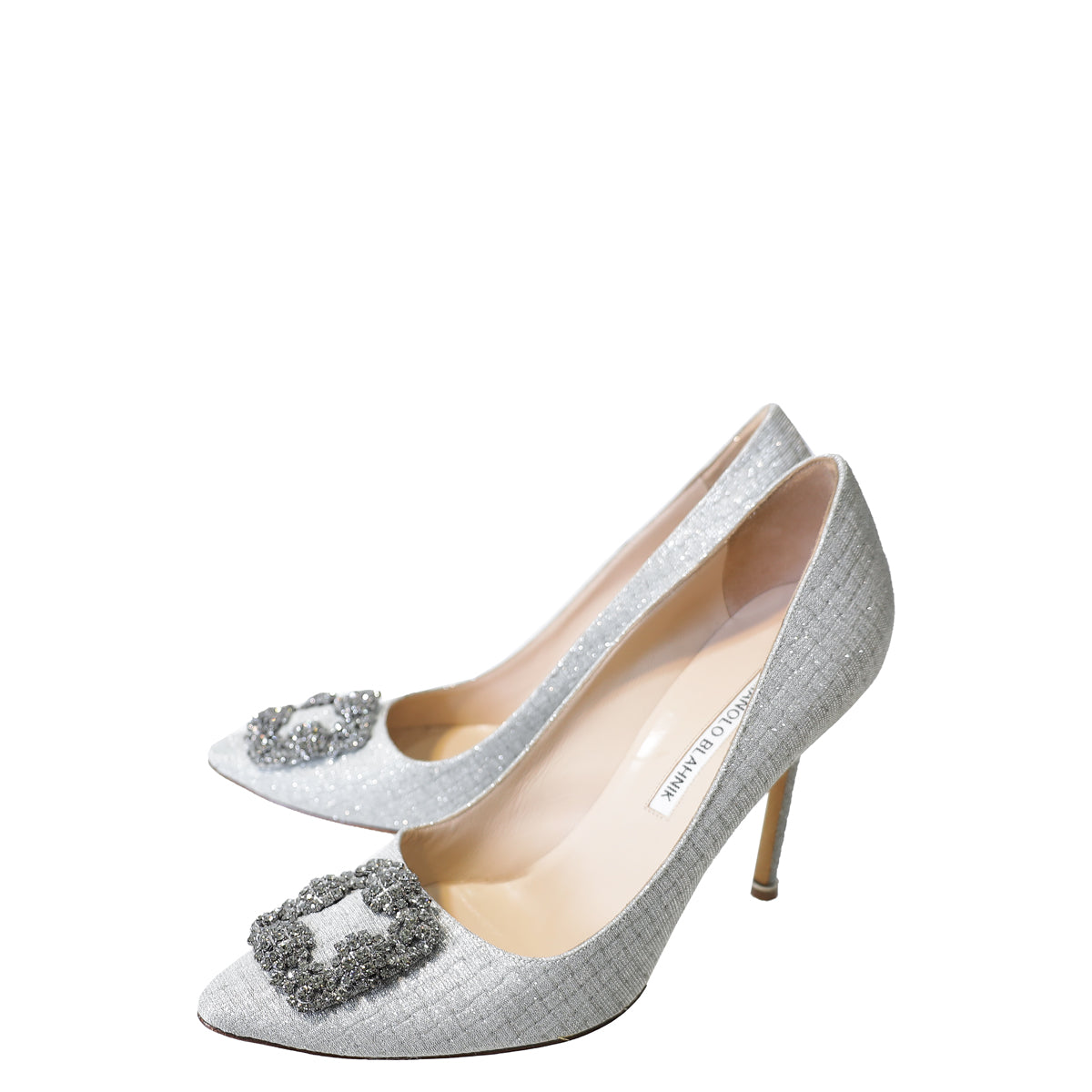 Manolo Blahnik Silver Notturno Bride Hangisi Pump 39