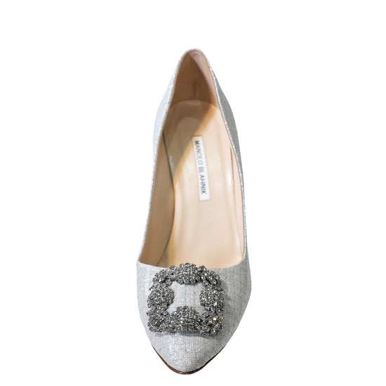 Manolo Blahnik Silver Notturno Bride Hangisi Pump 39