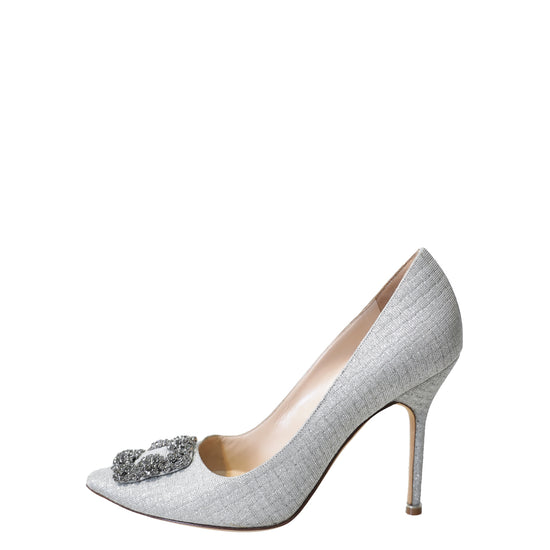 Manolo Blahnik Silver Notturno Bride Hangisi Pump 39