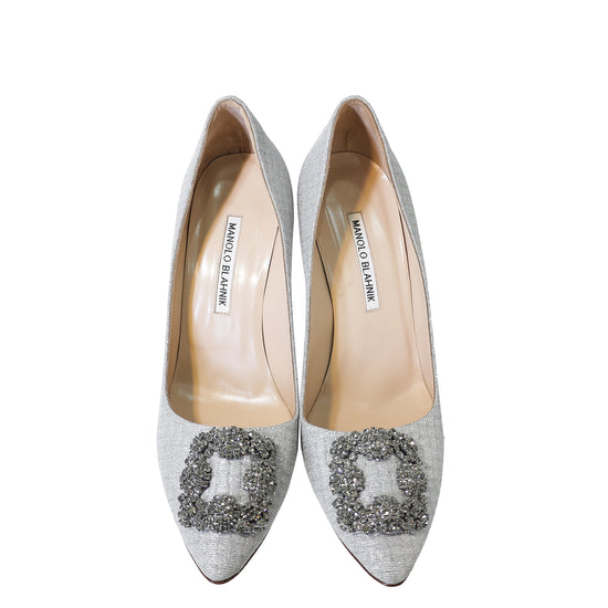 Manolo Blahnik Silver Notturno Bride Hangisi Pump 39