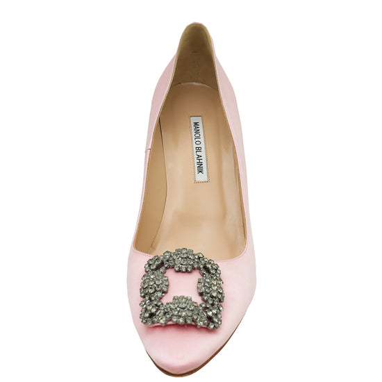 Manolo Blahnik Light Pink Satin Hangisi Pumps 40.5