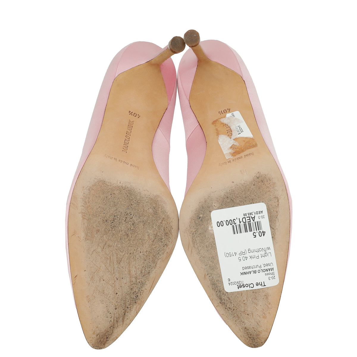 Manolo Blahnik Light Pink Satin Hangisi Pumps 40.5