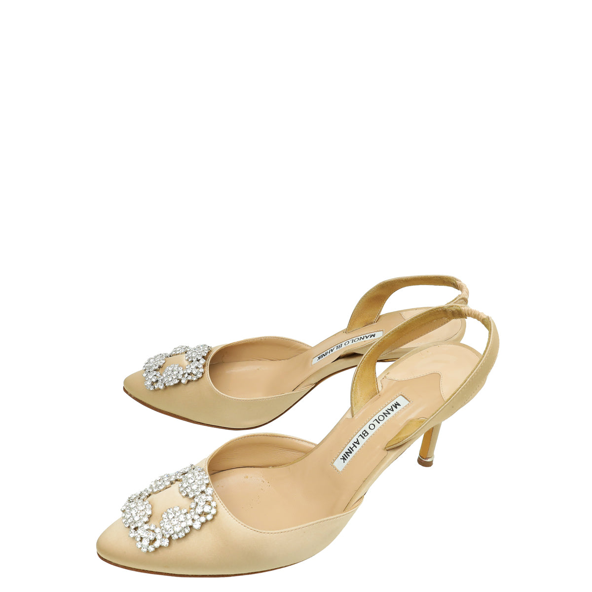 Manolo Blahnik Champagne Satin Hangisi Embellished Slingback 40-Manolo Blahnik-THE CLOSET