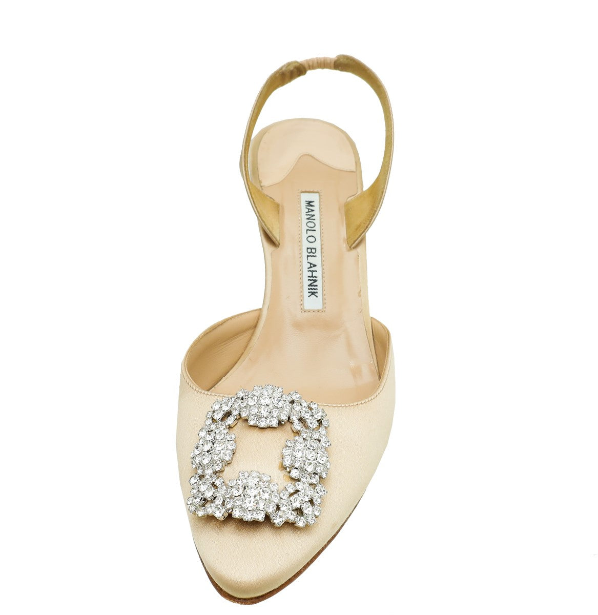 Manolo Blahnik Champagne Satin Hangisi Embellished Slingback 40-Manolo Blahnik-THE CLOSET