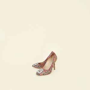 Manolo Blahnik Pink Multicolor Tweed Hangisi Pumps 36.5