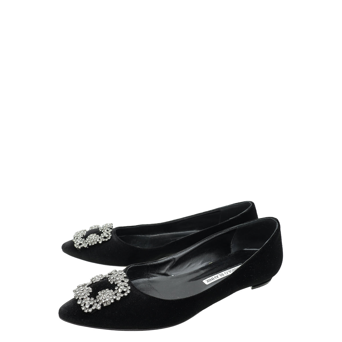Manolo Blahnik Black Velvet Hangisi Embellished Flat Ballerina 37-Manolo Blahnik-THE CLOSET