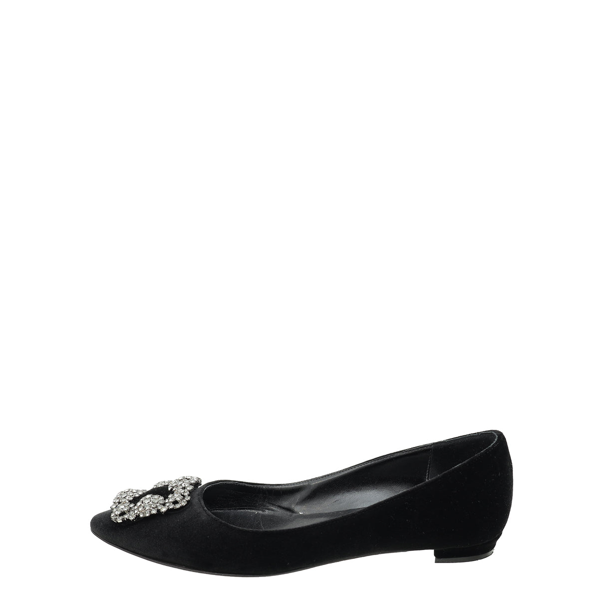 Manolo Blahnik Black Velvet Hangisi Embellished Flat Ballerina 37