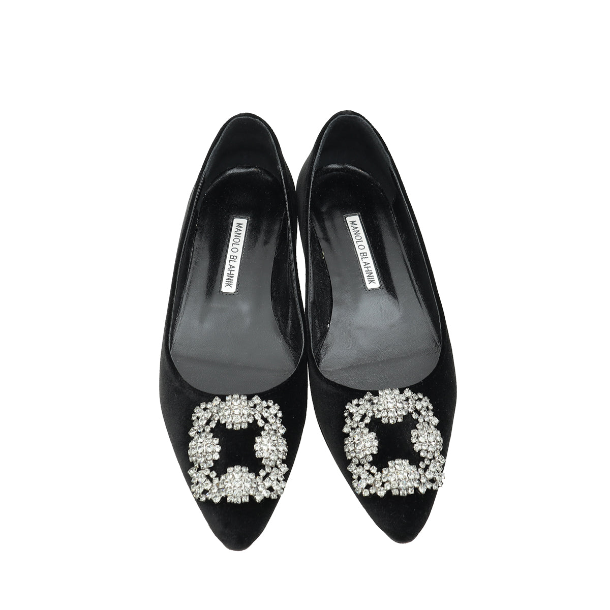 Manolo Blahnik Black Velvet Hangisi Embellished Flat Ballerina 37