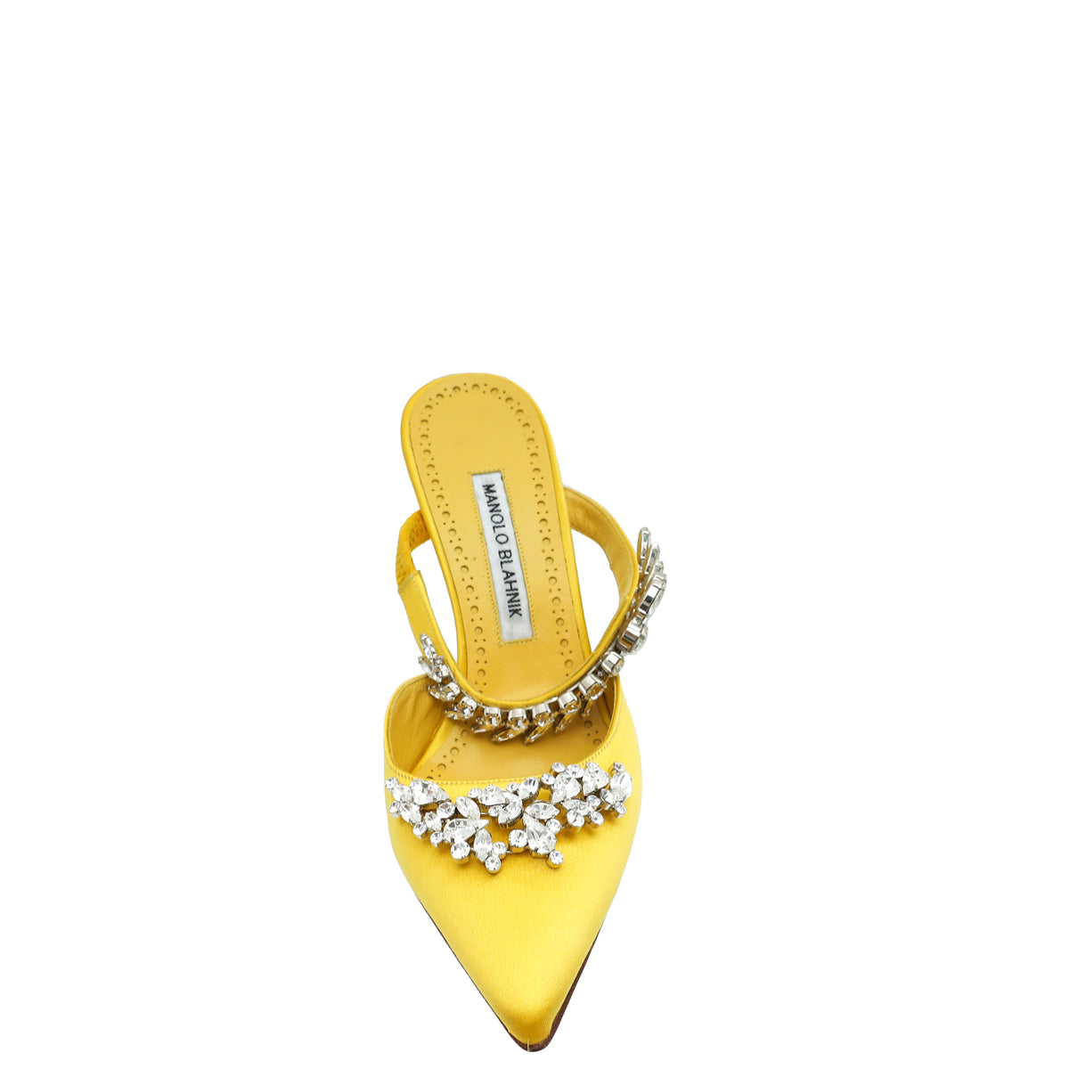 Manolo Blahnik Yellow Lurum Satin Crystal Slingback Mules 38.5-Manolo Blahnik-THE CLOSET