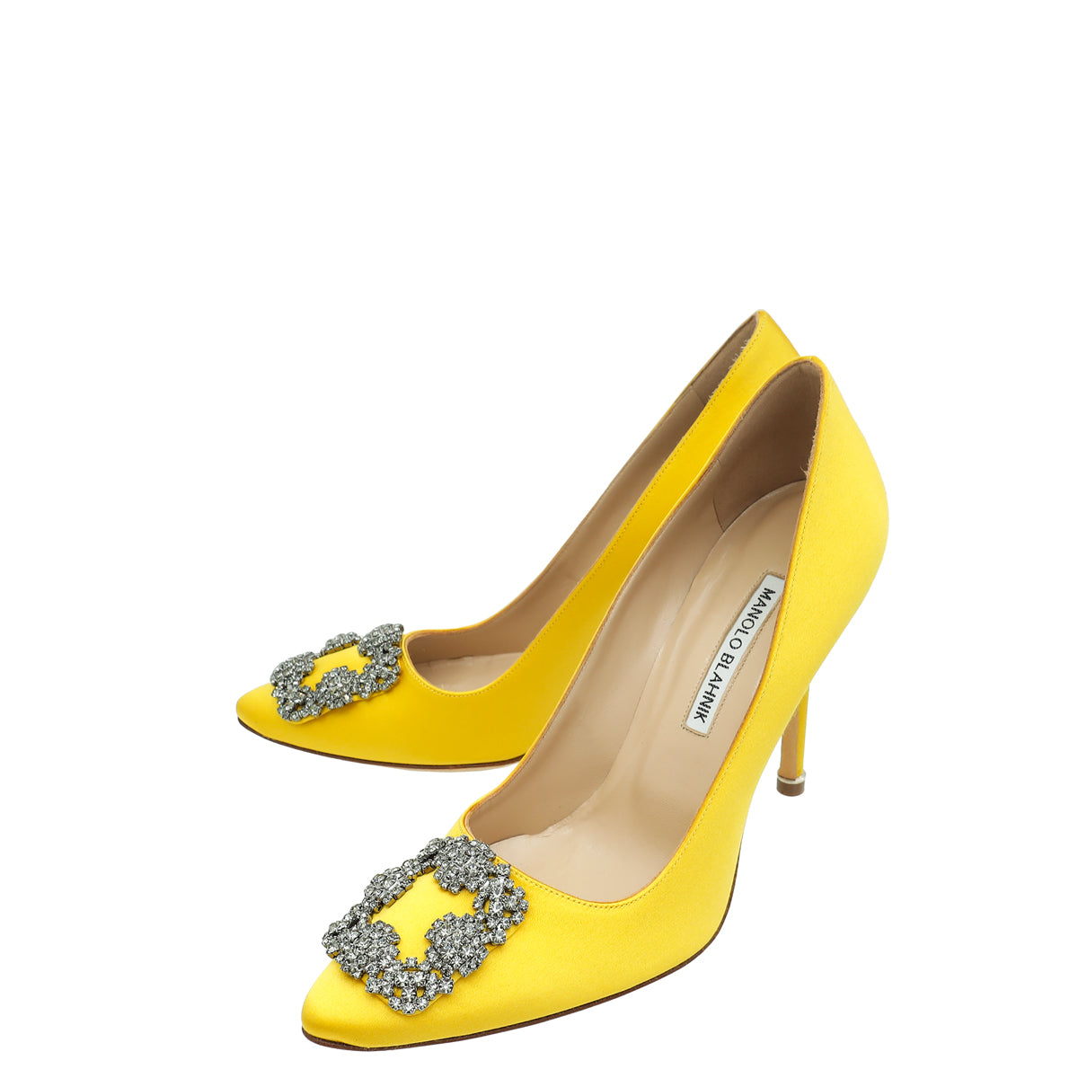 Manolo Blahnik Yellow Hangisi Embellished Satin Pump 38-Manolo Blahnik-THE CLOSET