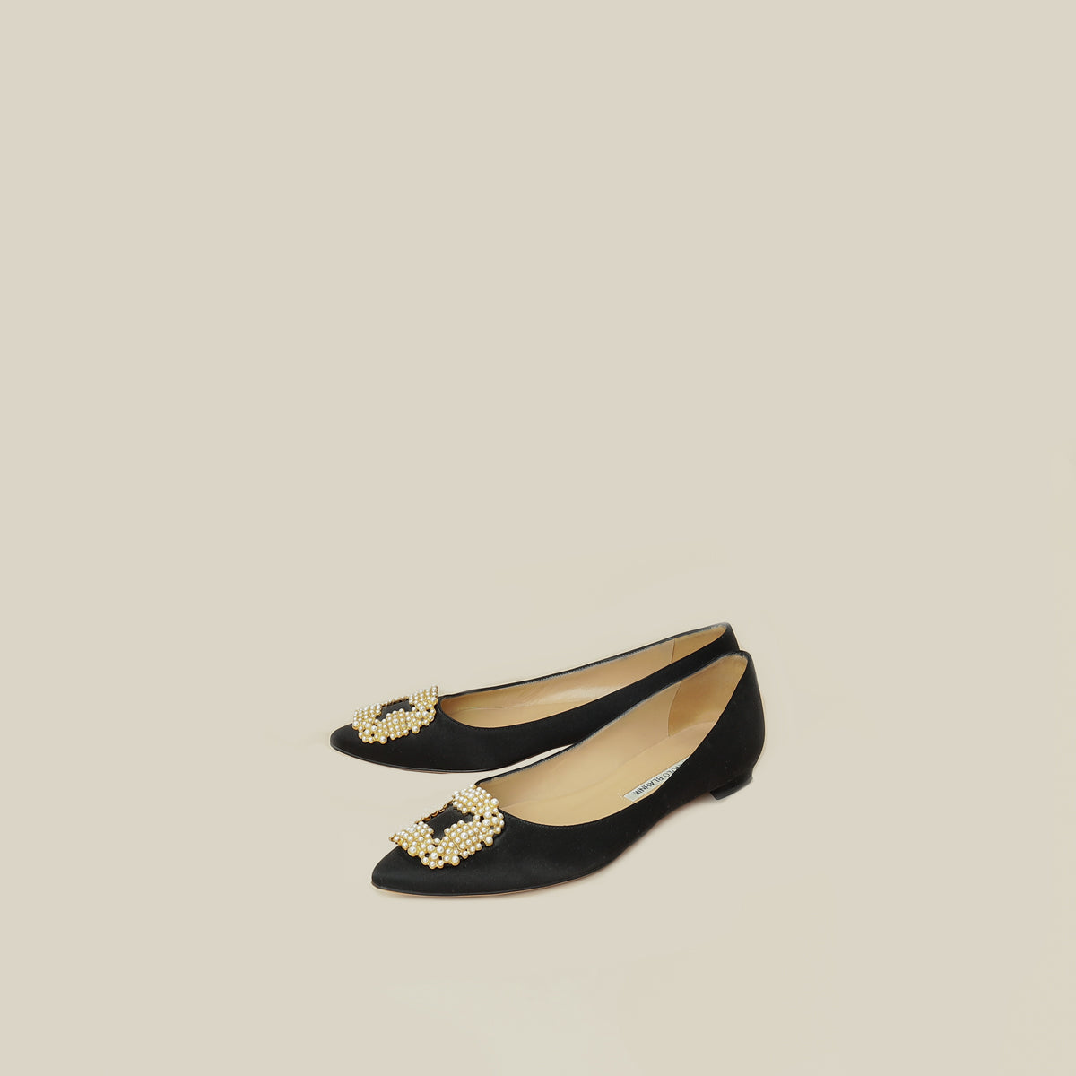 Manolo Blahnik Black Satin Hangisi Flats 38-Manolo Blahnik-THE CLOSET