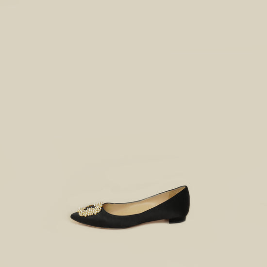 Manolo Blahnik Black Satin Hangisi Flats 38-Manolo Blahnik-THE CLOSET
