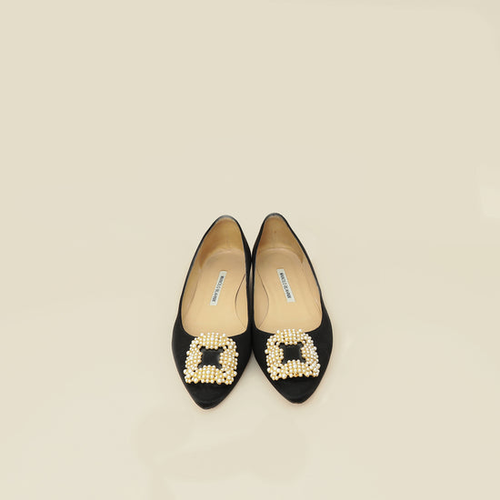 Manolo Blahnik Black Satin Hangisi Flats 38-Manolo Blahnik-THE CLOSET