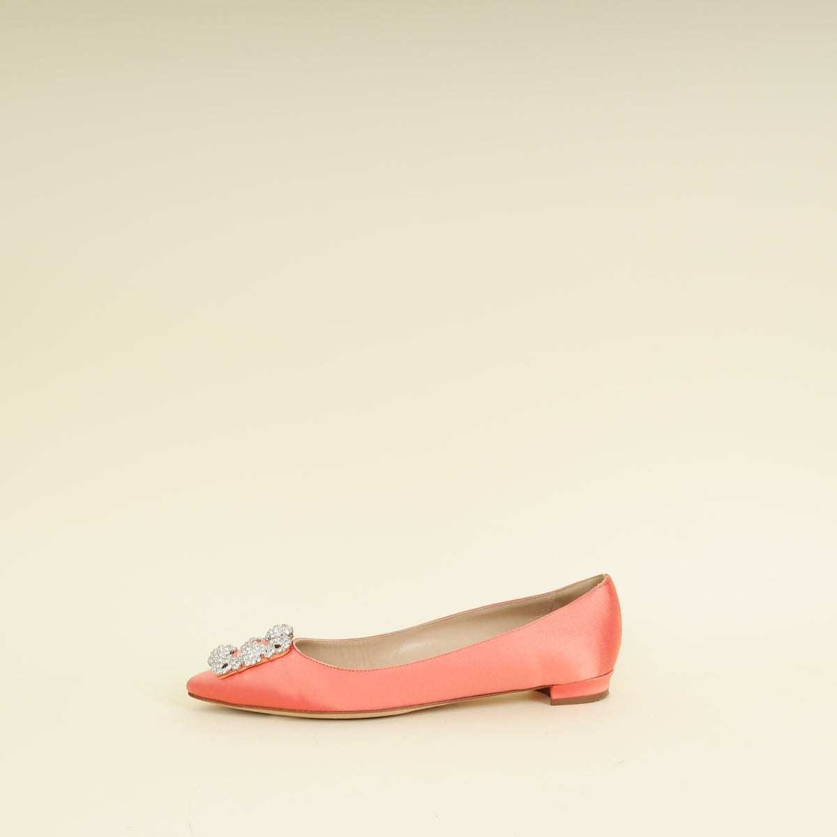 Manolo Blahnik Peach Hangisi Crystal Ballerina Flat 38
