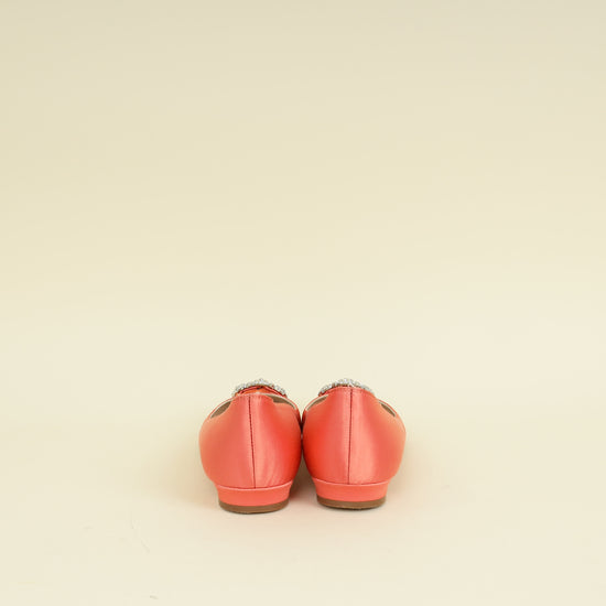 Manolo Blahnik Peach Hangisi Crystal Ballerina Flat 38