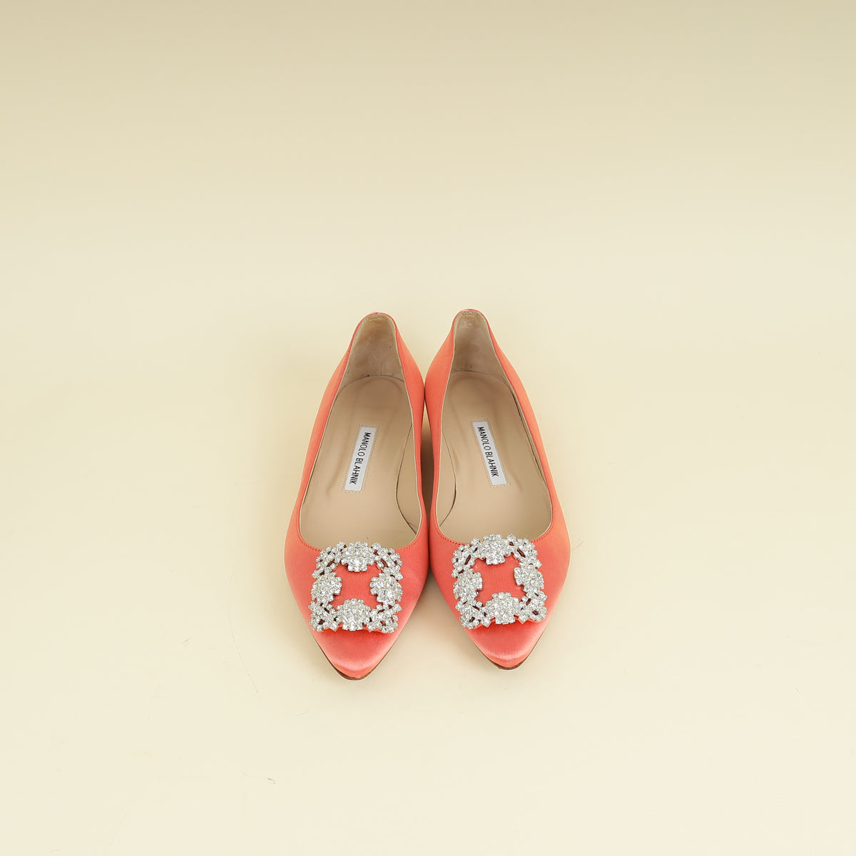 Manolo Blahnik Peach Hangisi Crystal Ballerina Flat 38
