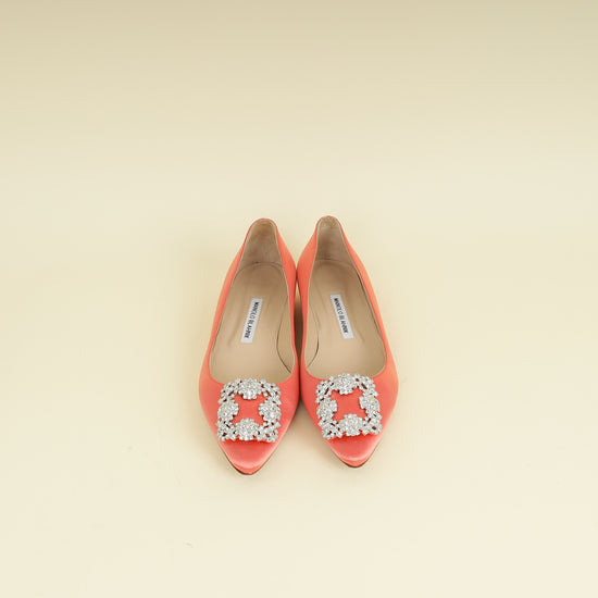 Manolo Blahnik Peach Hangisi Crystal Ballerina Flat 38