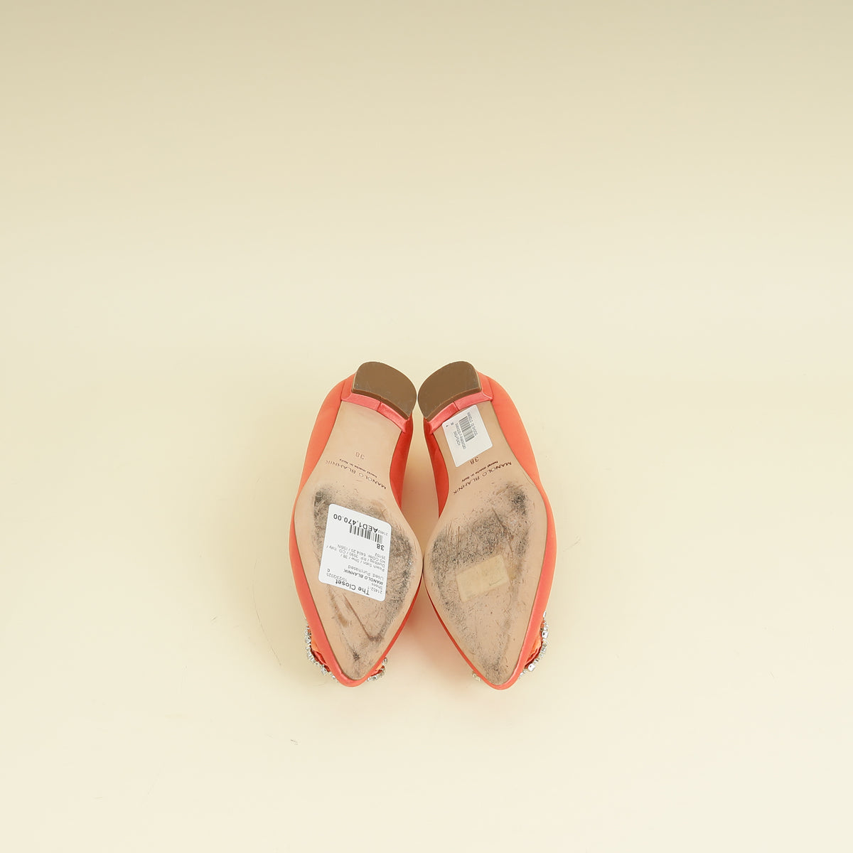 Manolo Blahnik Peach Hangisi Crystal Ballerina Flat 38