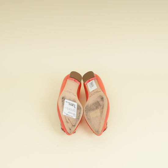 Manolo Blahnik Peach Hangisi Crystal Ballerina Flat 38