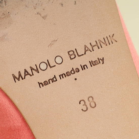 Manolo Blahnik Peach Hangisi Crystal Ballerina Flat 38