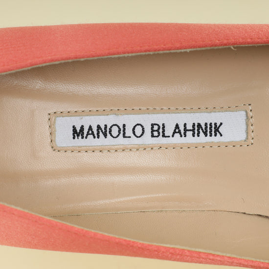 Manolo Blahnik Peach Hangisi Crystal Ballerina Flat 38