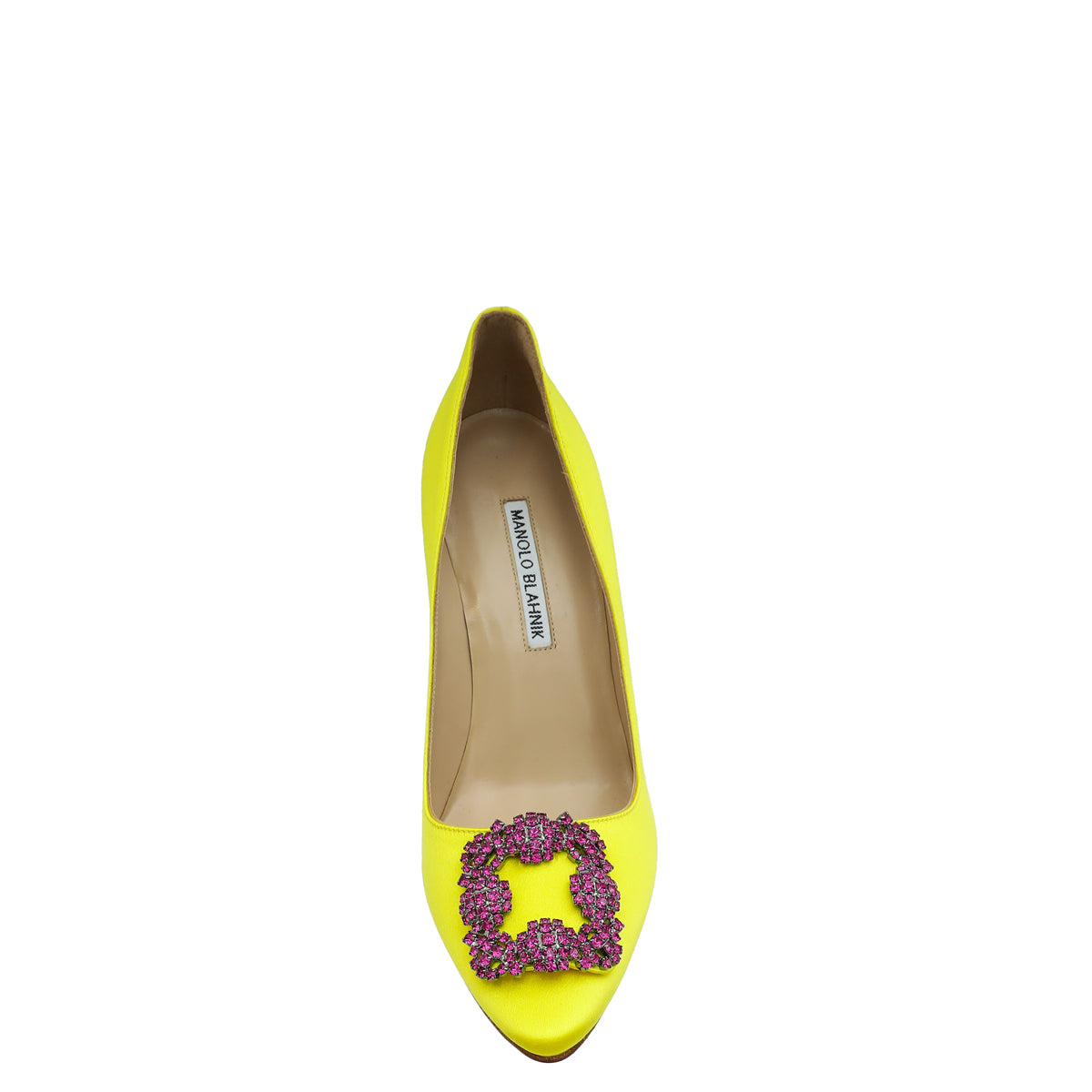 Manolo Blahnik Yellow Hangisi Embellished Satin Pump 38-Manolo Blahnik-THE CLOSET