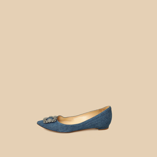 Manolo Blahnik Blue Denim Hangisi Flats 39-Manolo Blahnik-THE CLOSET
