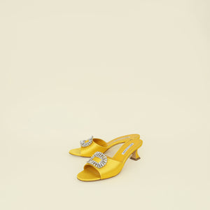 Manolo Blahnik Yellow Laalita Heeled Mules 39