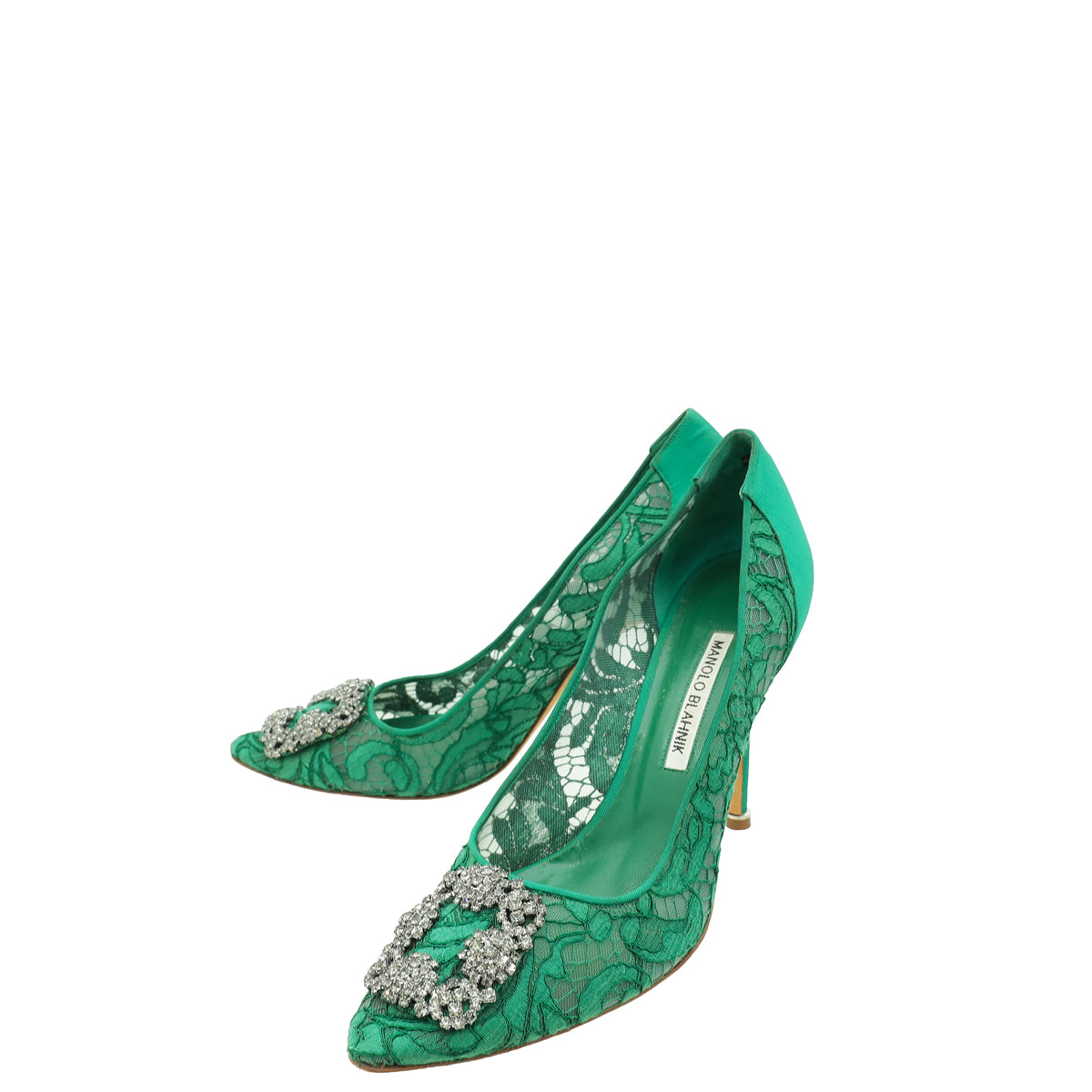 Manolo Blahnik Green Hangisi Lace Embellished Pump 39.5-Manolo Blahnik-THE CLOSET