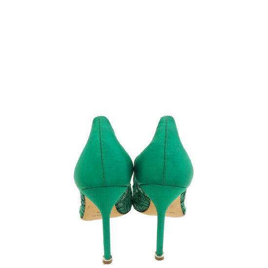 Manolo Blahnik Green Hangisi Lace Embellished Pump 39.5