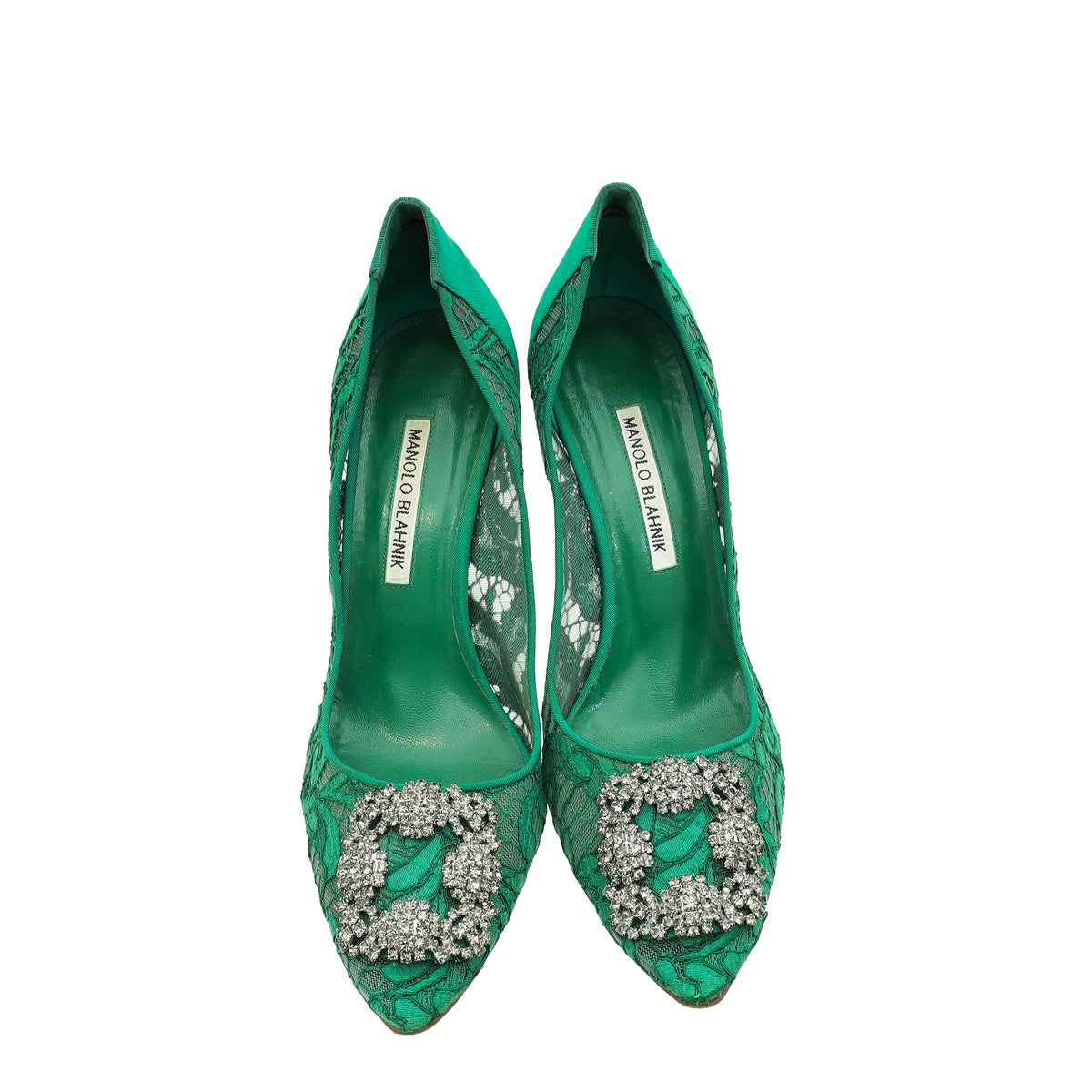 Manolo Blahnik Green Hangisi Lace Embellished Pump 39.5 – THE CLOSET