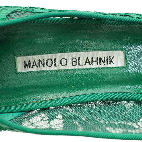 Manolo Blahnik Green Hangisi Lace Embellished Pump 39.5