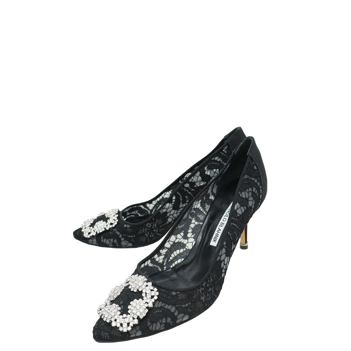 Manolo Blahnik Black Hangisi Lace Embellished Pump 39-Manolo Blahnik-THE CLOSET